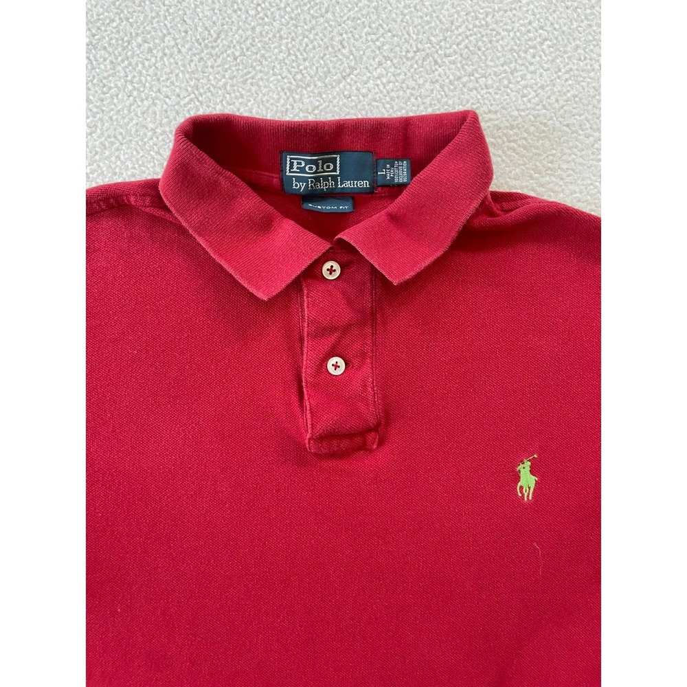 Vintage 90s Polo Ralph Lauren Mens Large Polo Shirt Red Custom Fit Green Pony
